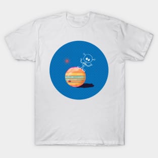 Fallen Jupiter Moons – pattern orange on blue T-Shirt